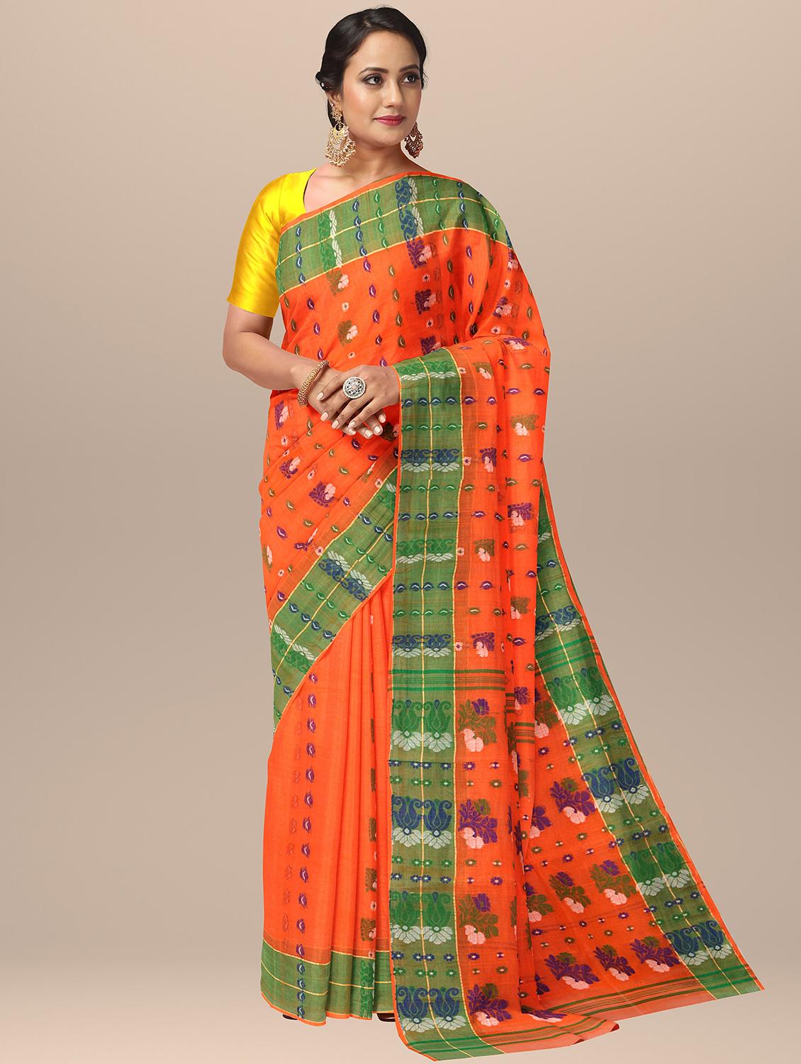 women orange self design jamdani saree - 20720730 -  Zoom Image - 0