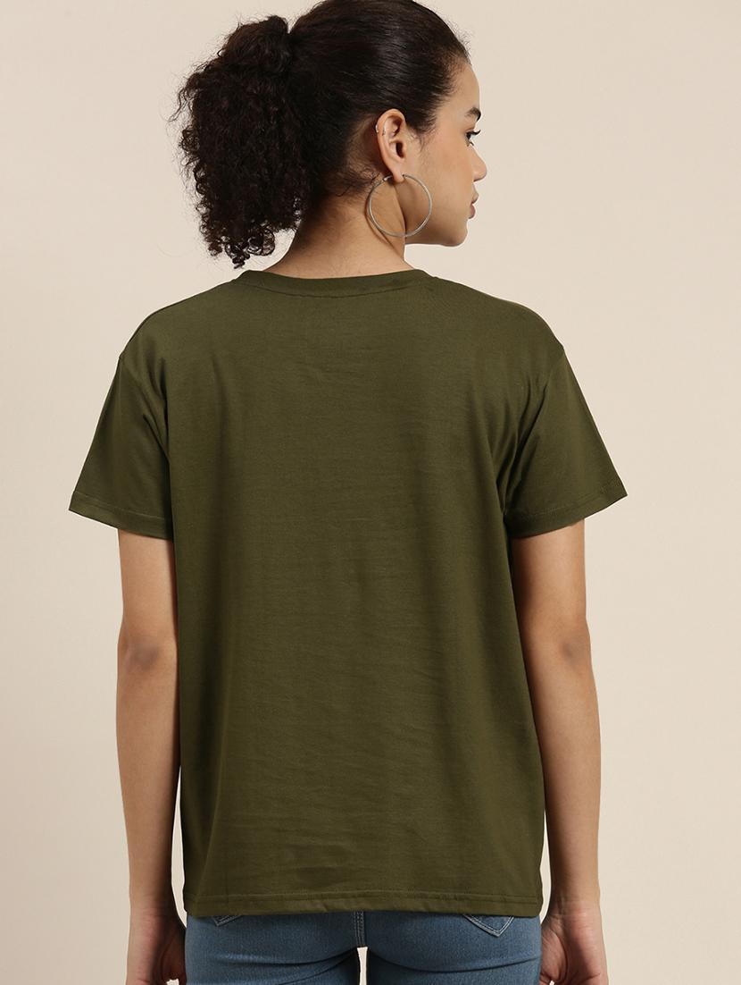 women olive round neck t-shirt - 20721787 - Standard Image - 1