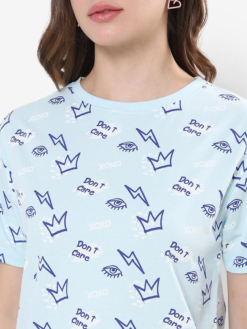 women light blue round neck t-shirt - 20721885 - Standard Image - 4