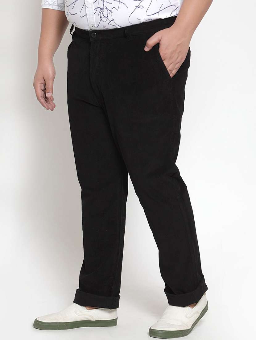 men solid flat front plus size casual trouser - 20724034 - Standard Image - 1