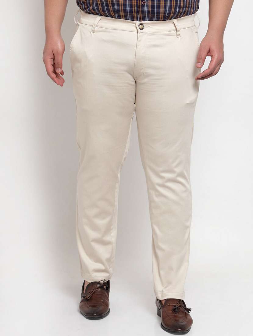 men solid flat front plus size casual trouser