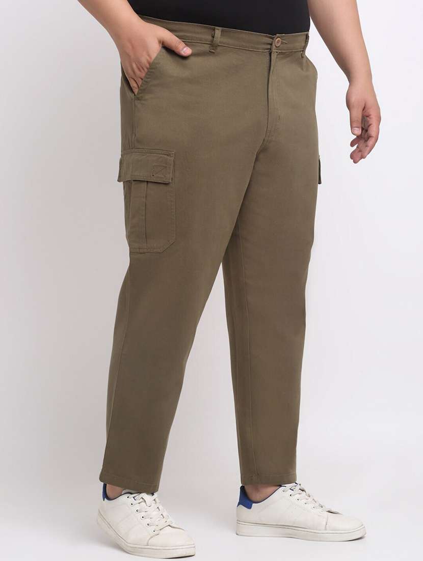 men olive flat front plus size cargo pants - 20724057 -  Standard Image - 1