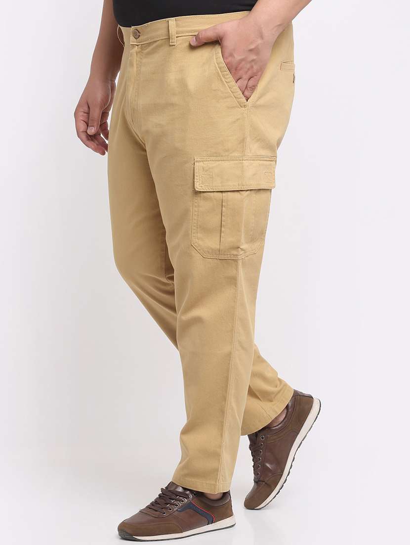 khaki cotton flat front casual trousers - 20724058 -  Standard Image - 1