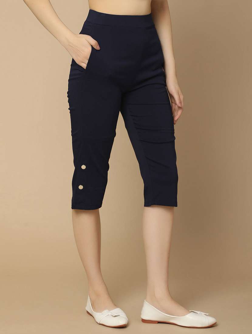 navy blue solid capri - 20724210 -  Standard Image - 1