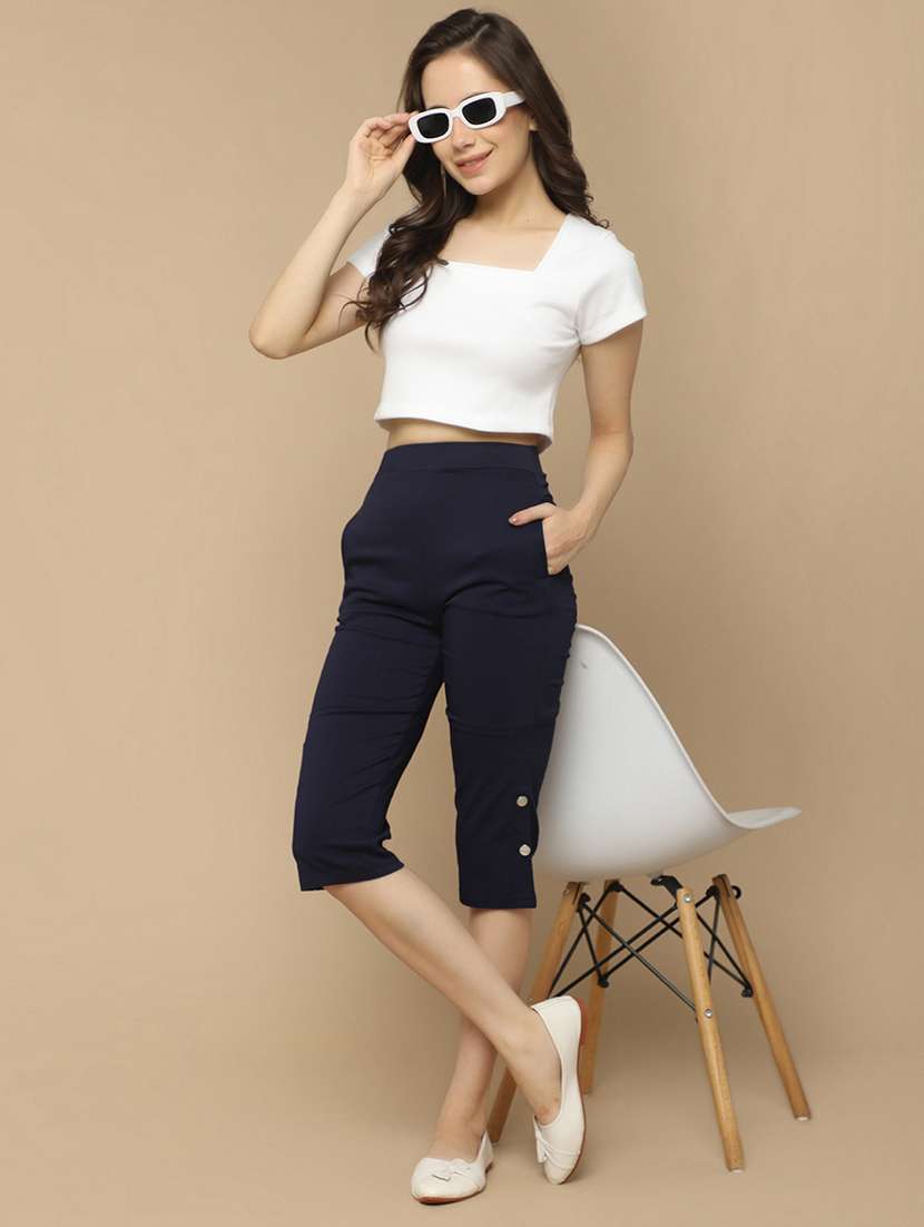 navy blue solid capri - 20724210 -  Standard Image - 4