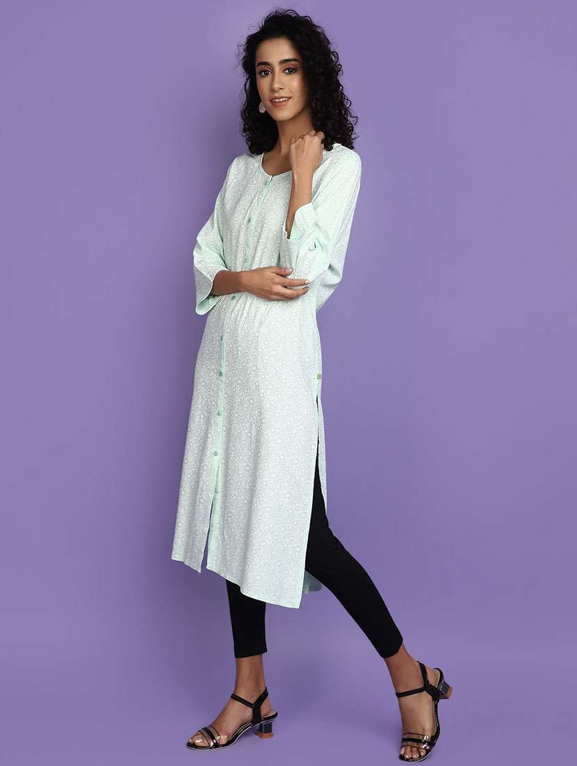 women ai aqua round neck straight kurta - 20724300 -  Standard Image - 1