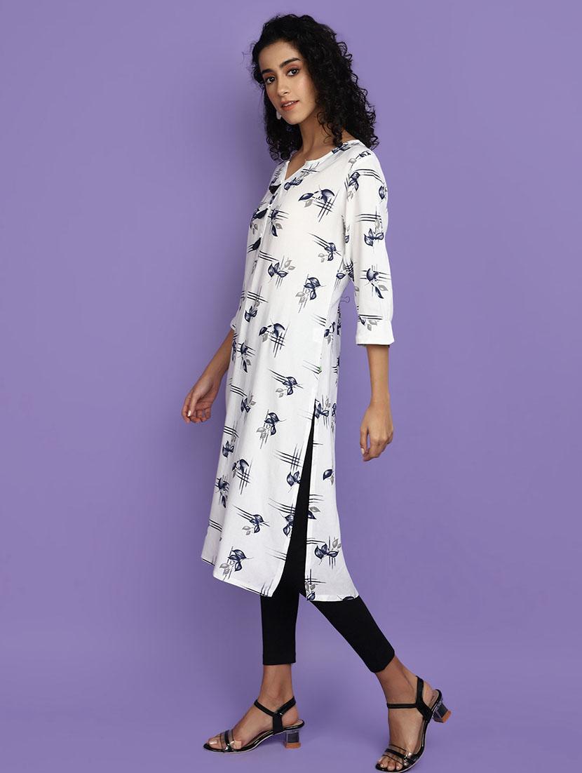 women white notch neck straight kurta - 20724561 -  Standard Image - 1