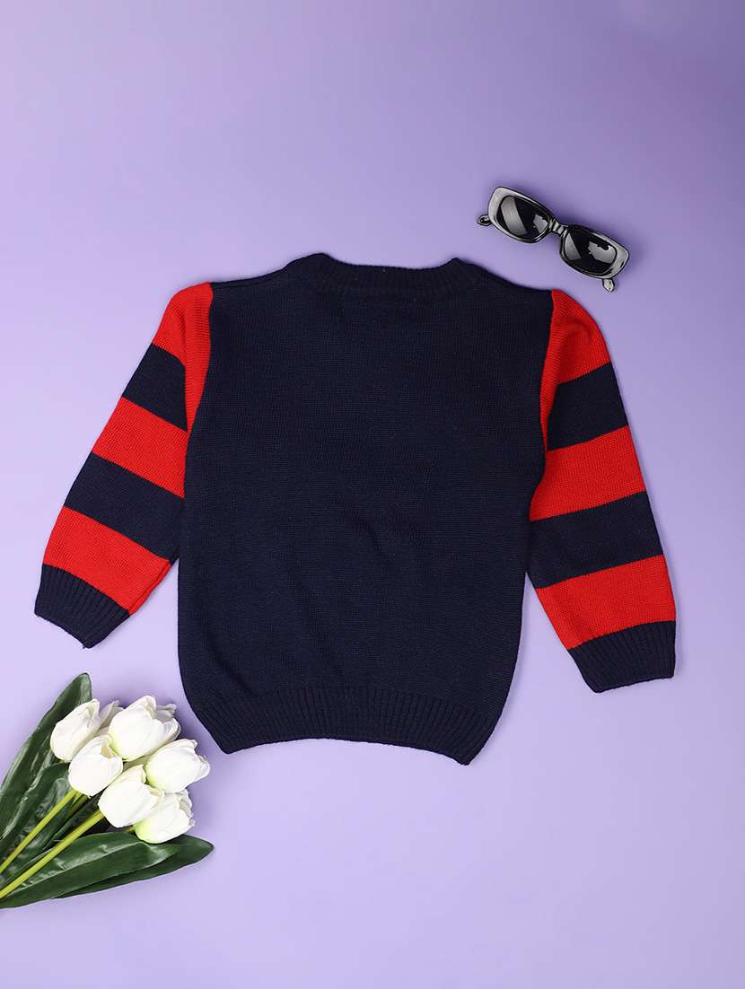 navy blue self design detailed sweater - 20724580 - Standard Image - 1