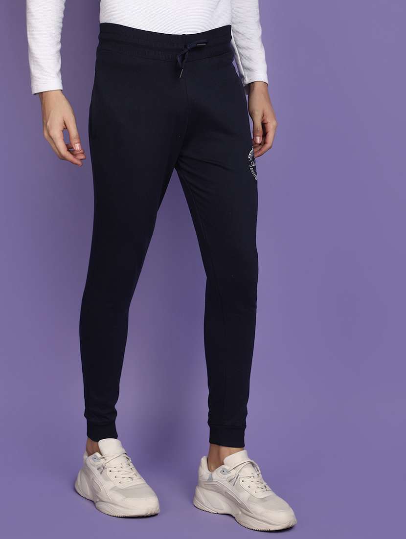 men navy blue placement print mid rise jogger - 20724603 -  Standard Image - 1