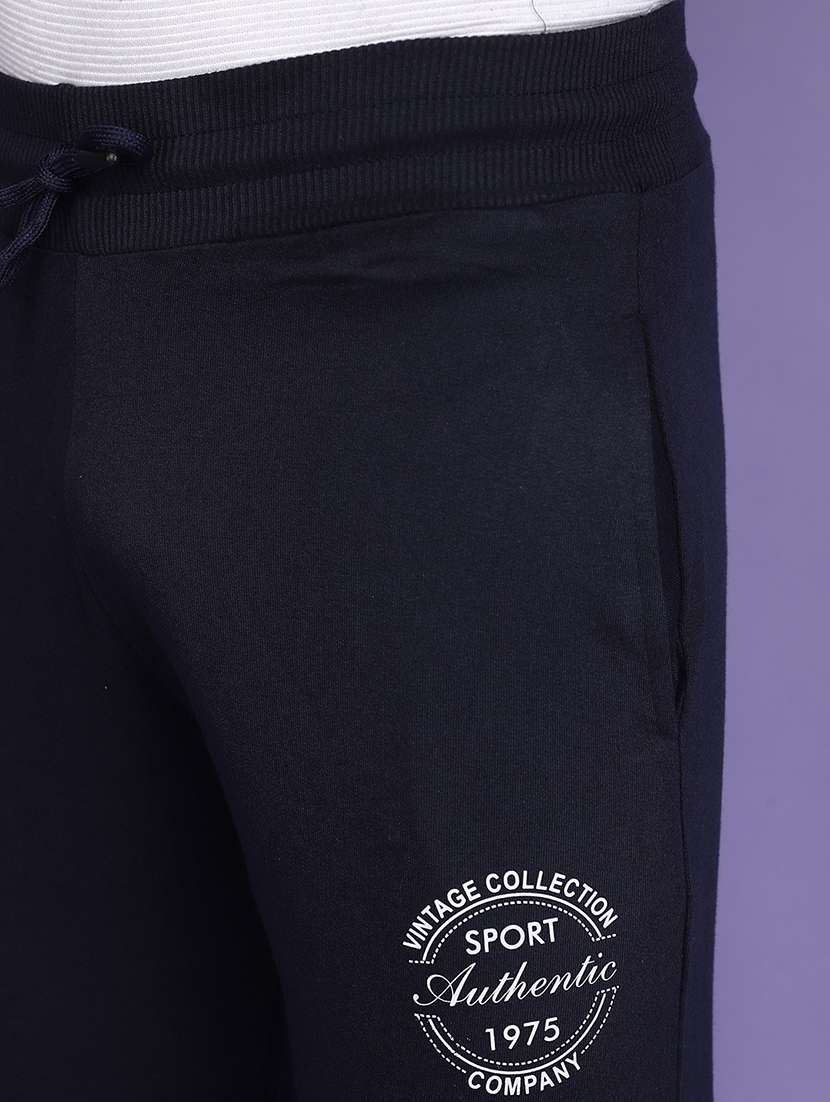 men navy blue placement print mid rise jogger - 20724603 -  Standard Image - 4