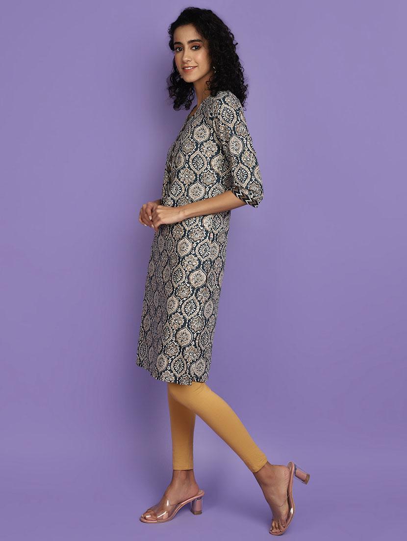 women teal round neck straight kurta - 20724633 - Standard Image - 1