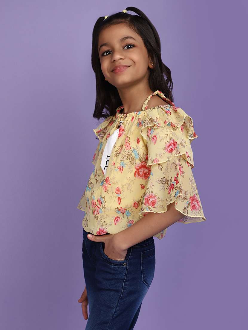 girls yellow floral printed top - 20724755 -  Standard Image - 1