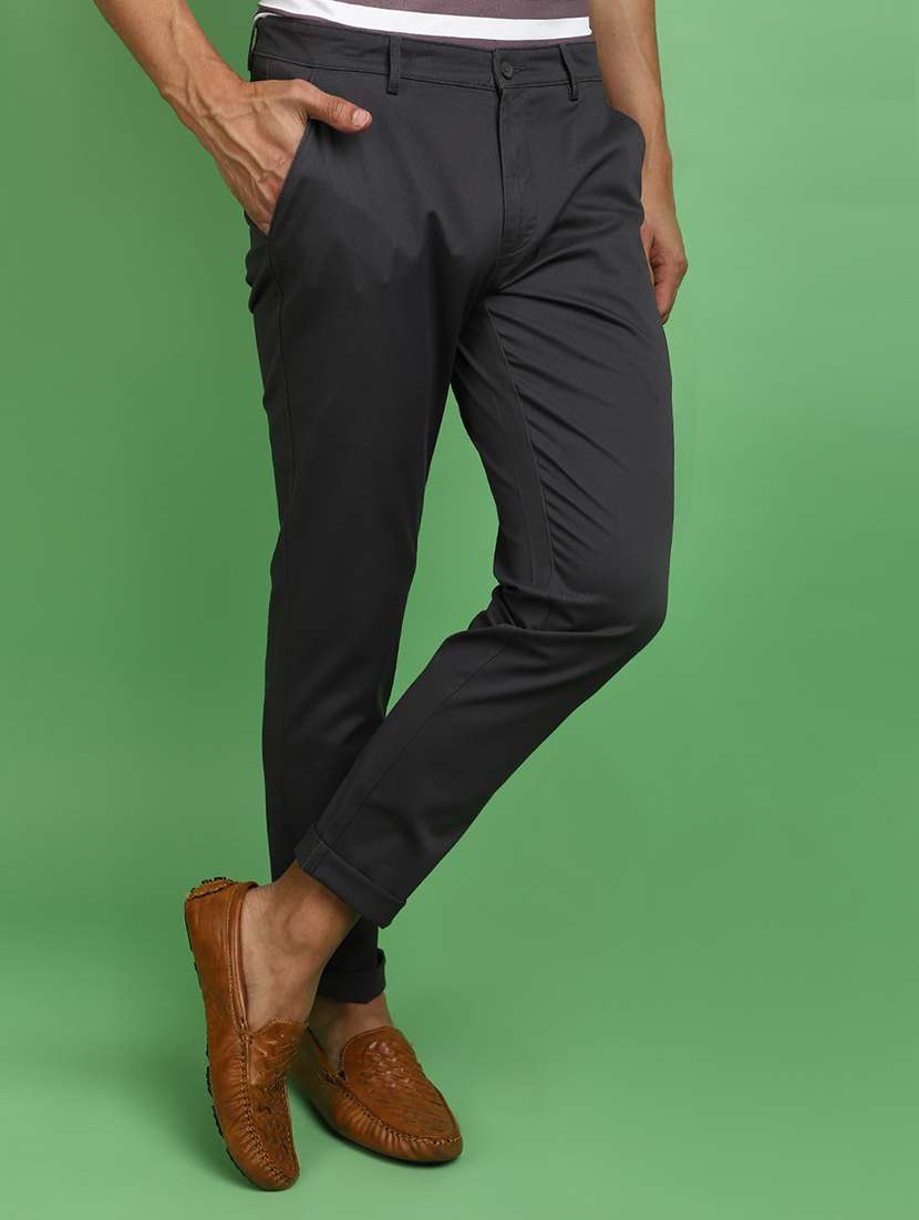 men grey solids chinos casual trouser - 20724764 -  Standard Image - 1