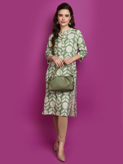 women green mandarin neck straight kurta - 20724900 -  Standard Image - 0