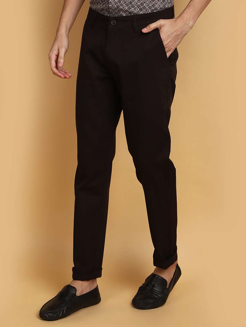 Men Brown Solids Chinos Casual Trouser - 20724925 -  Standard Image - 1