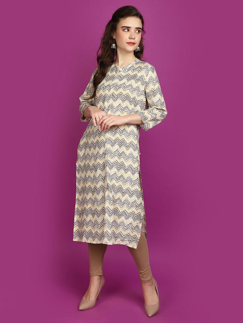 women off-white mandarin neck straight kurta - 20724931 - Standard Image - 1