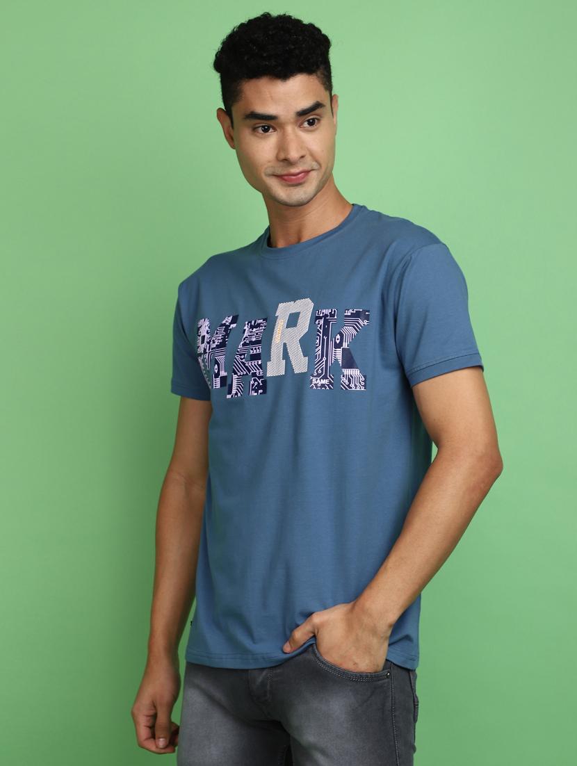 men round neck chest print t-shirt - 20725069 -  Standard Image - 1