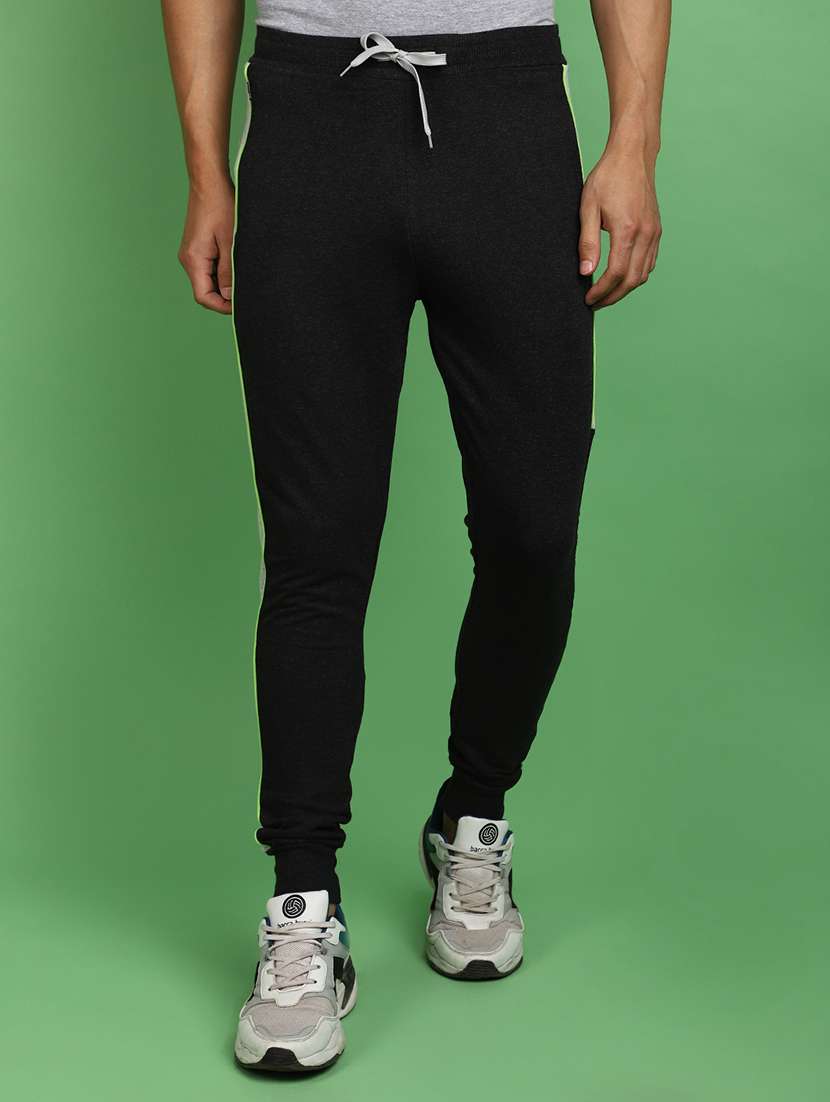 men black cotton full length joggers