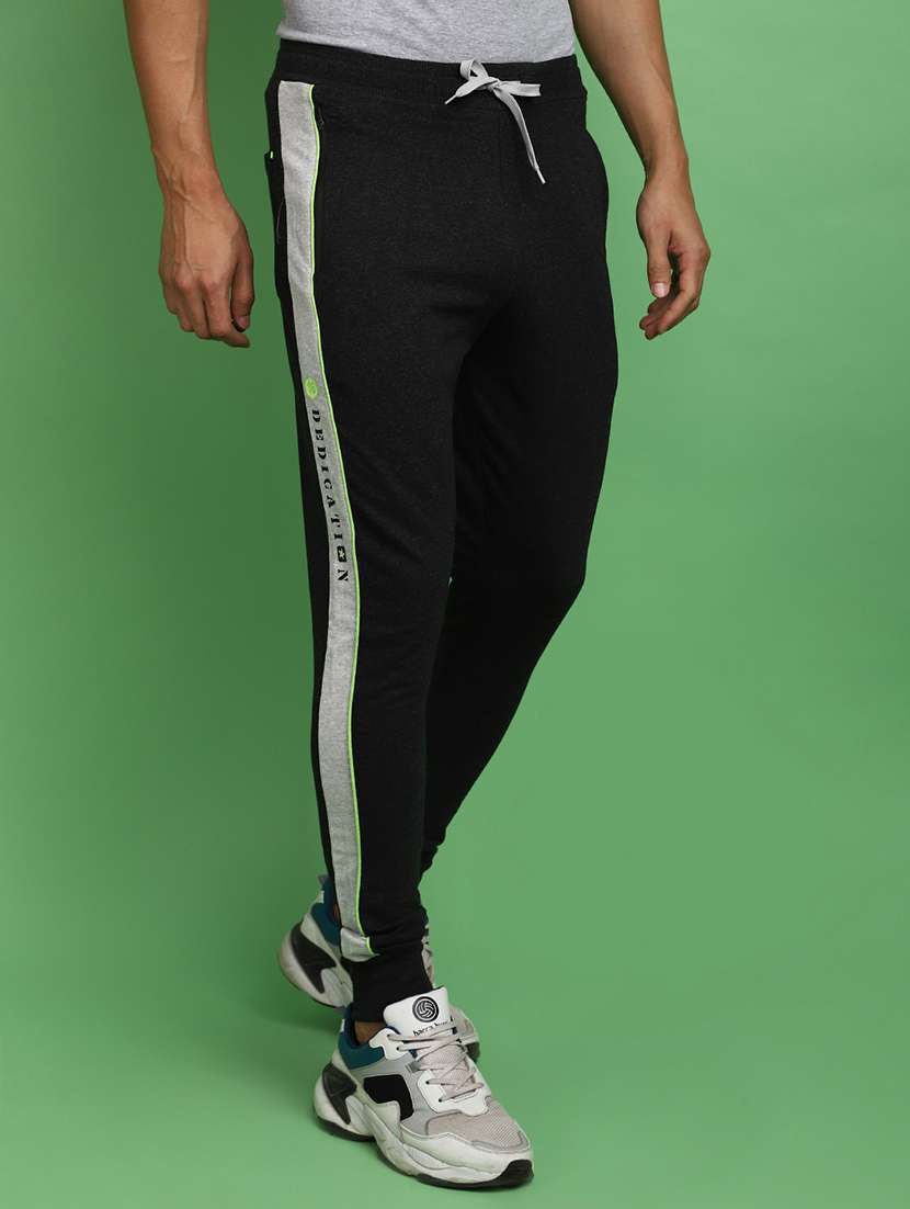 men black cotton full length joggers - 20725182 -  Standard Image - 1