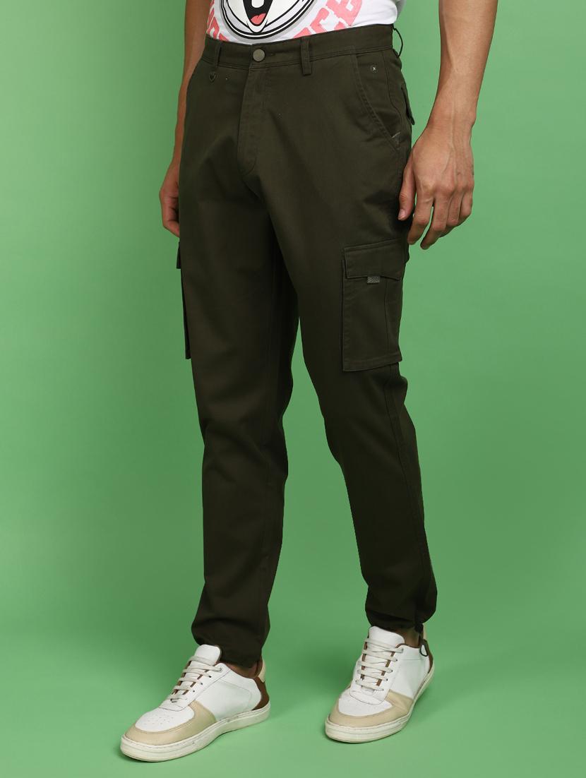 men olive solid mid rise jogger - 20725253 - Standard Image - 1