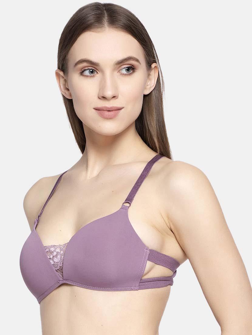 purple polyester plunge bra - 20725565 -  Standard Image - 1