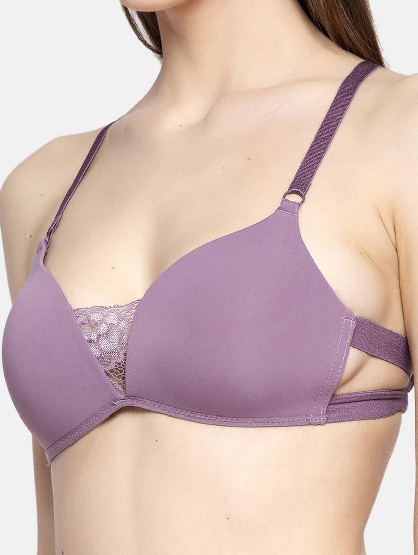 purple polyester plunge bra - 20725565 - Standard Image - 4