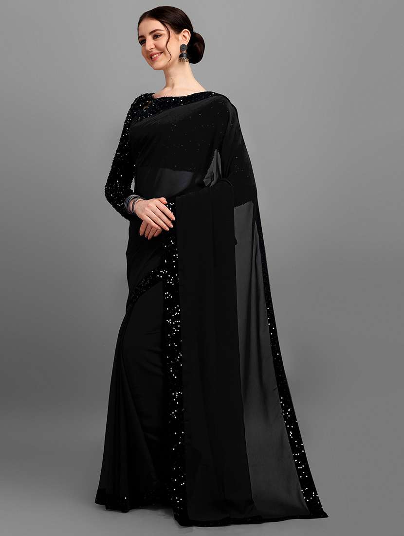 women black solid georgette saree with blouse - 20726367 -  Standard Image - 1