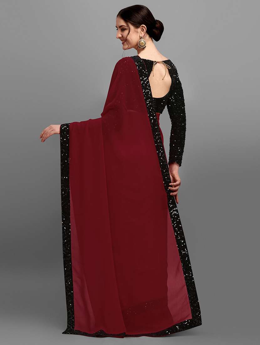 women maroon solid georgette saree with blouse - 20726372 -  Standard Image - 1