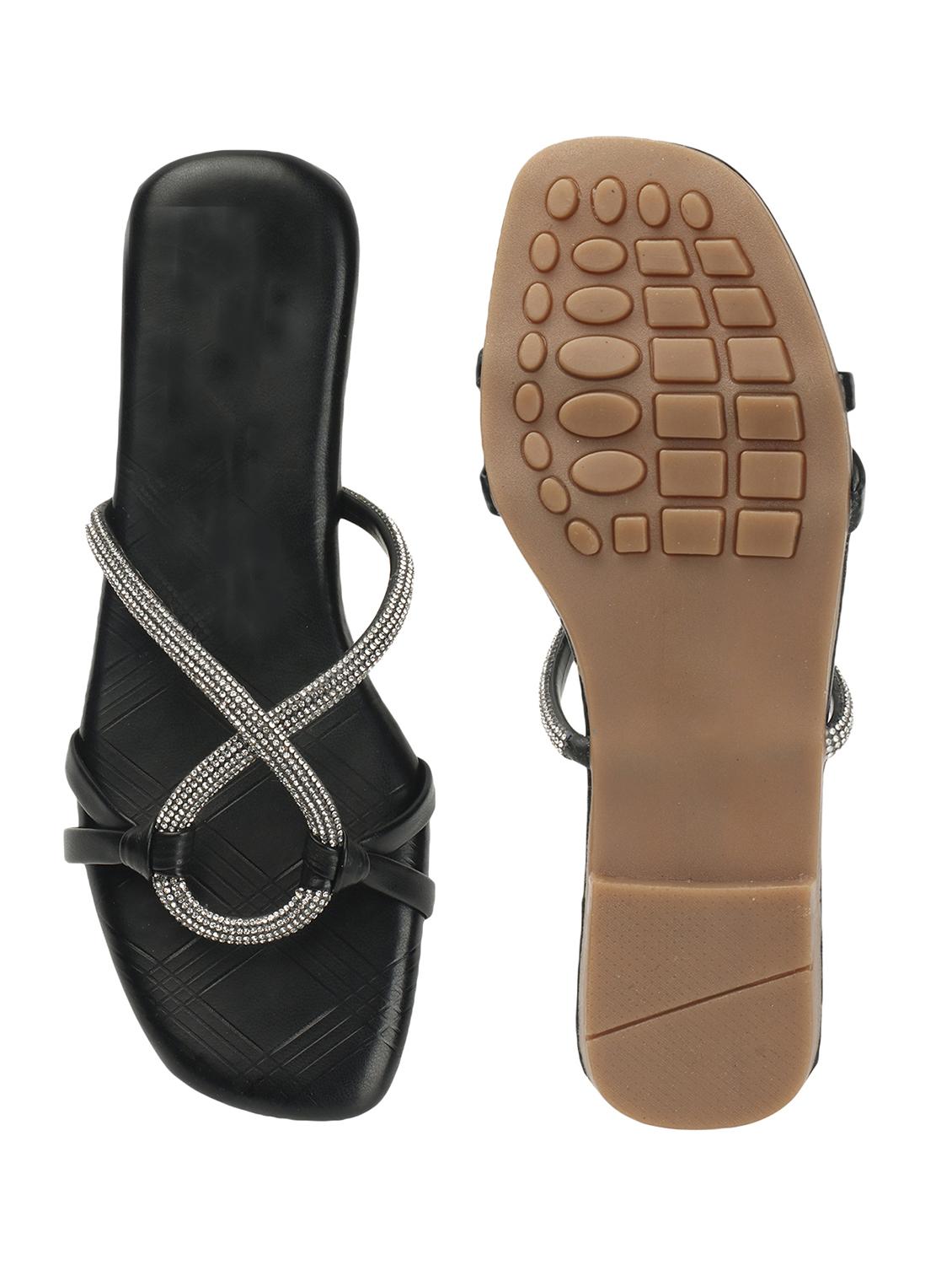 black synthetic slip on sandals - 20726382 - Standard Image - 4
