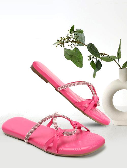 pink synthetic slip on sandals - 20726383 -  Standard Image - 0