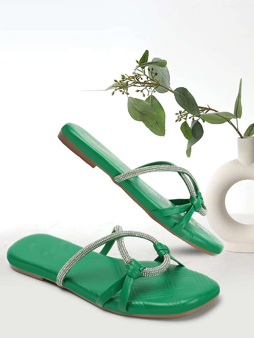 green synthetic slip on sandals - 20726384 - Zoom Image - 0
