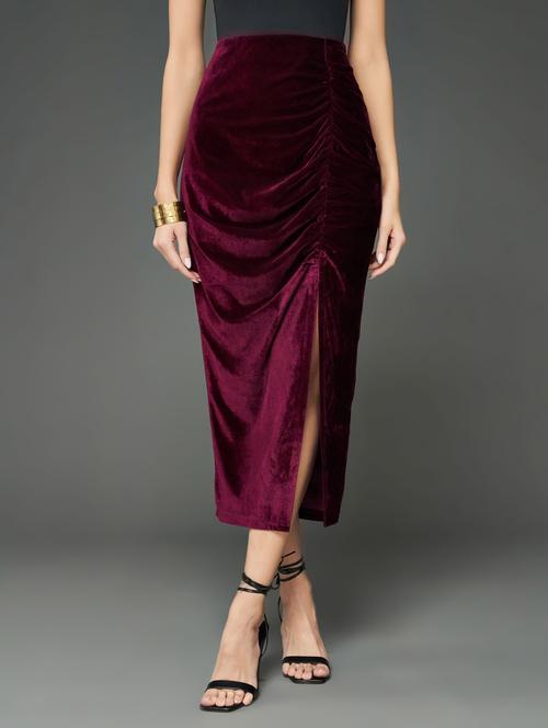 women's thigh high slit ruched skirt - 20726439 -  Standard Image - 0