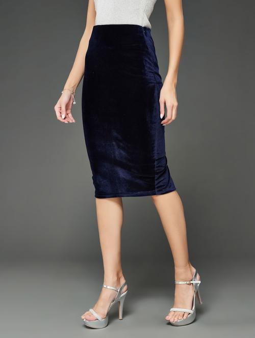women's navy blue velvet pencil skirt - 20726441 -  Standard Image - 0