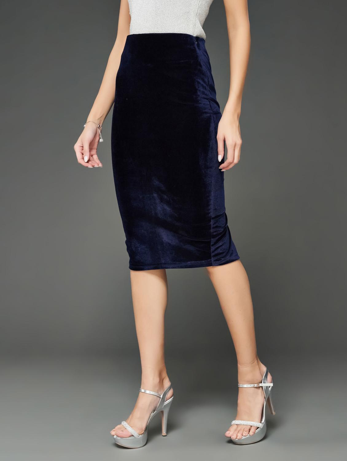 women's navy blue velvet pencil skirt - 20726441 -  Zoom Image - 0