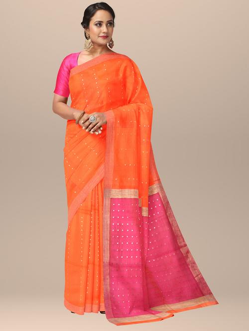 women orange self design handloom saree with blouse - 20726534 - Standard Image - 0