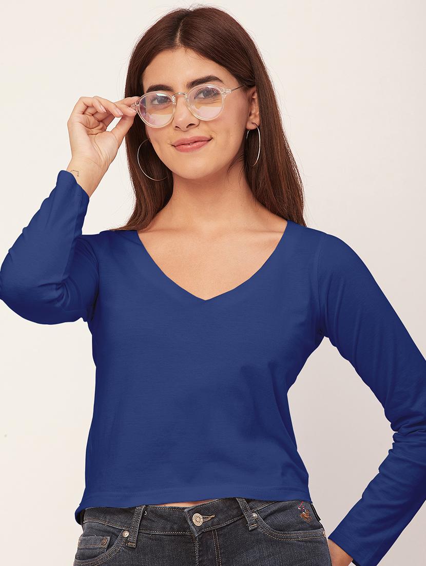 women solid v neck top - 20726550 - Standard Image - 1
