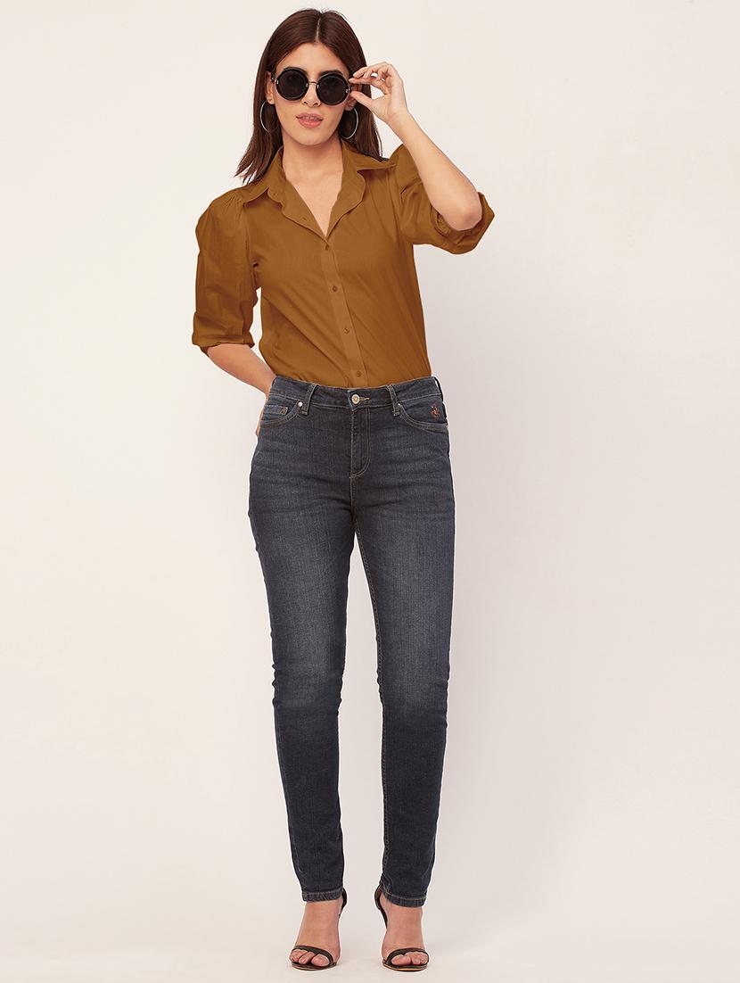 women solid collared puff sleeves shirt - 20726559 - Standard Image - 4