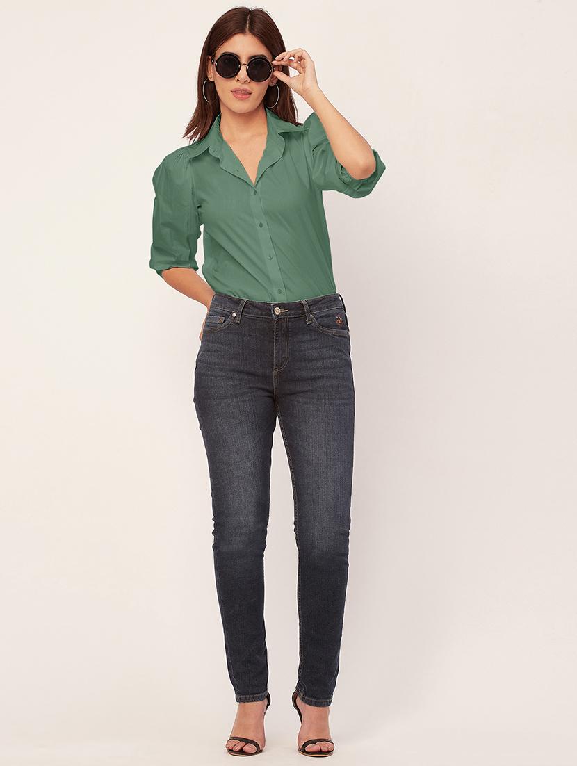 women solid collared puff sleeves shirt - 20726560 - Standard Image - 4