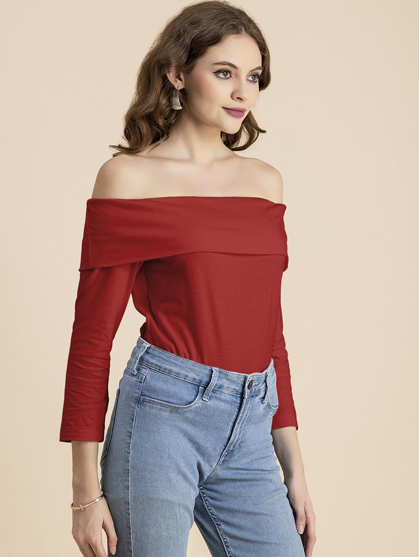 women solid off shoulder long sleeves top - 20726565 - Standard Image - 1