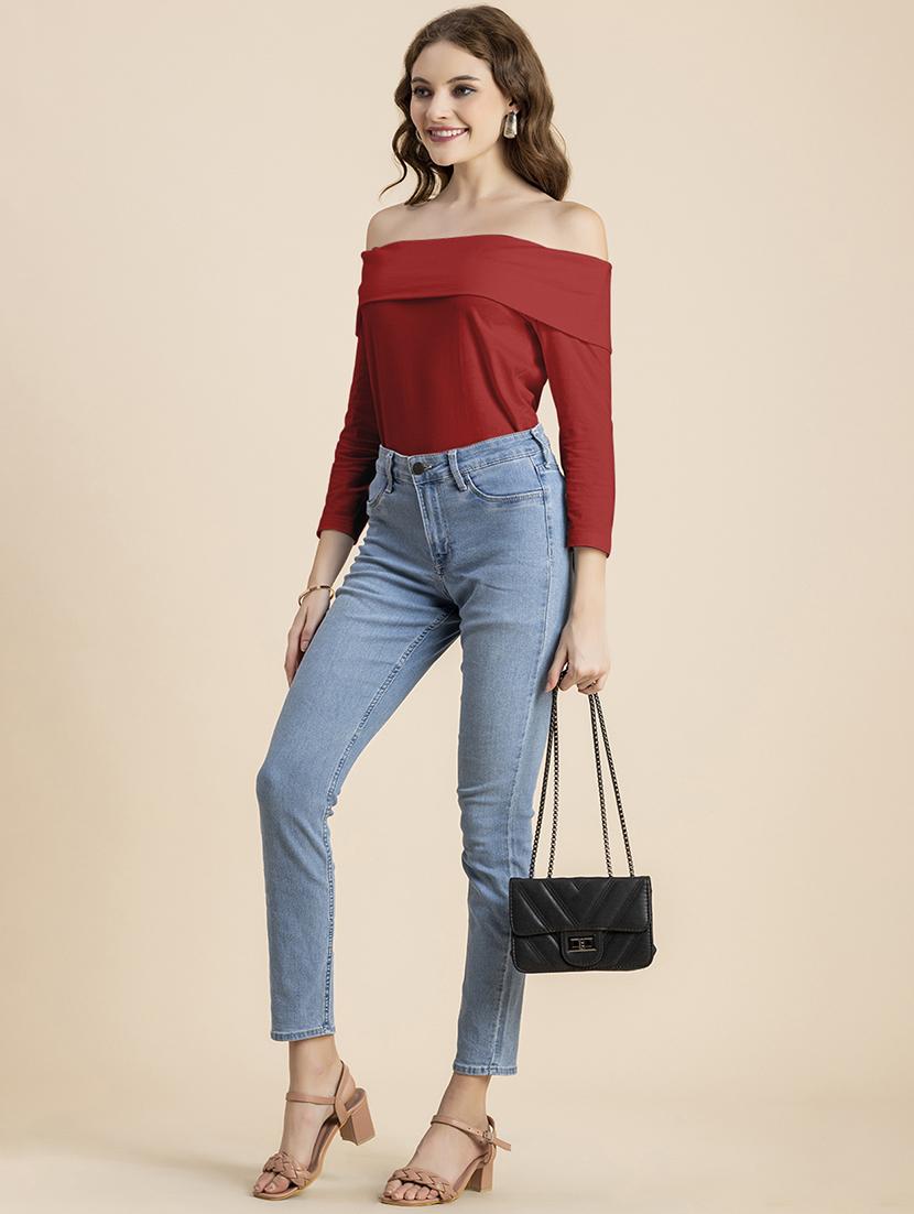 women solid off shoulder long sleeves top - 20726565 - Standard Image - 4