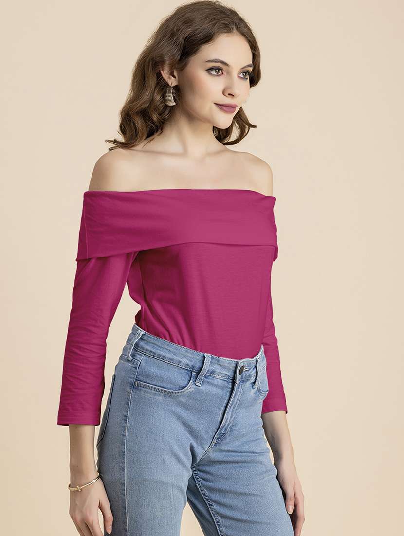 women solid off shoulder long sleeves top - 20726568 -  Standard Image - 1