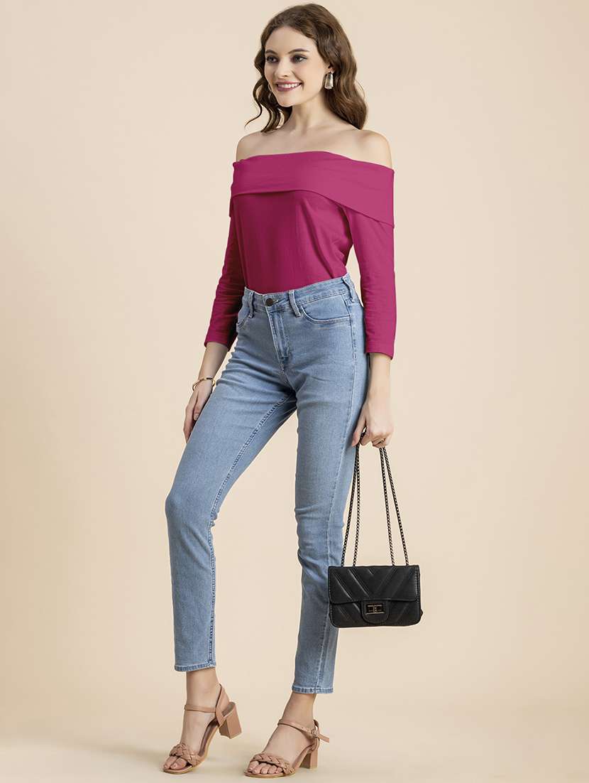 women solid off shoulder long sleeves top - 20726568 -  Standard Image - 4