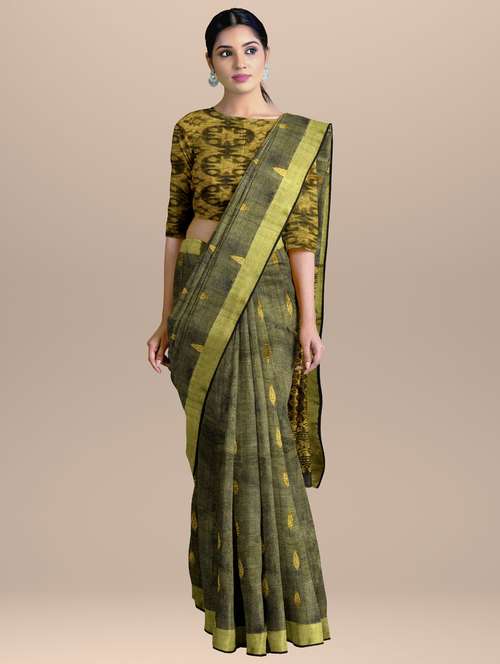 women green self design handloom saree with blouse - 20727241 -  Standard Image - 0