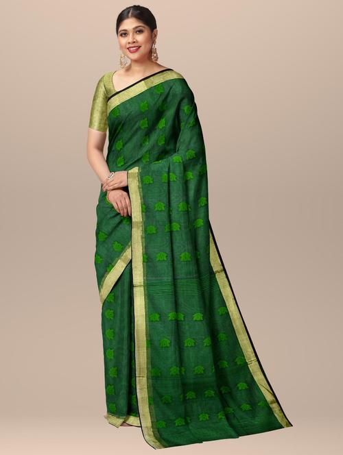 women green self design handloom saree with blouse - 20727358 - Standard Image - 0