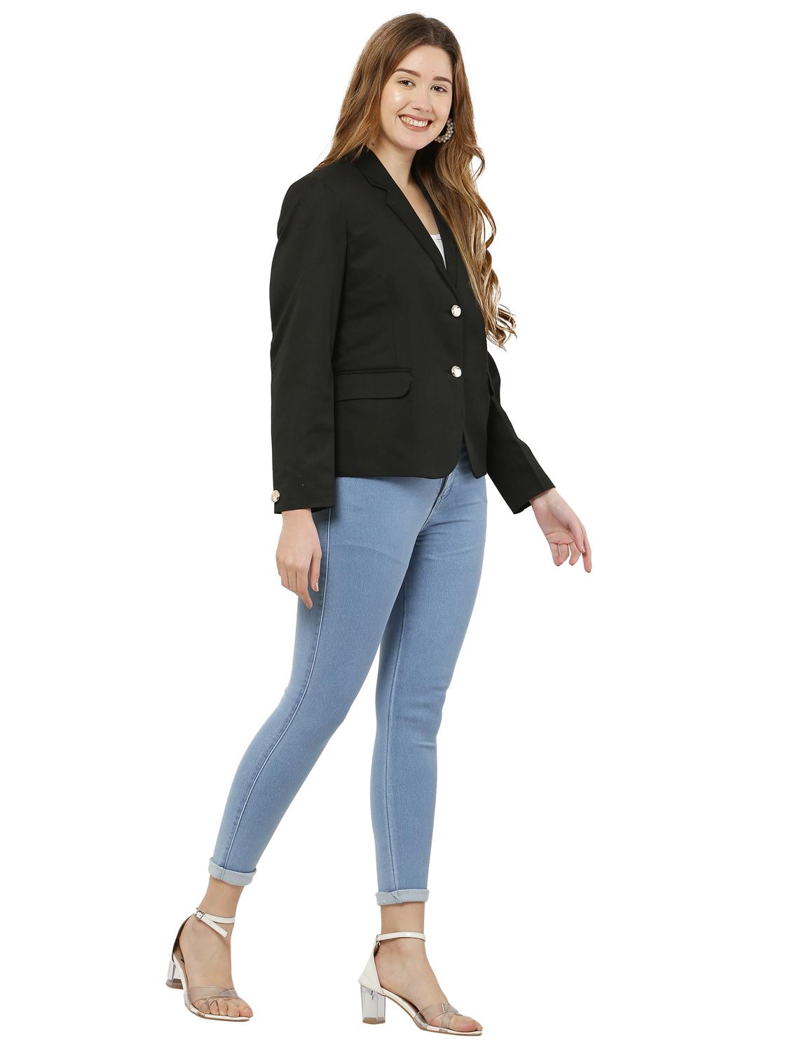 solid black lapel collar casual blazer - 20727366 - Standard Image - 1