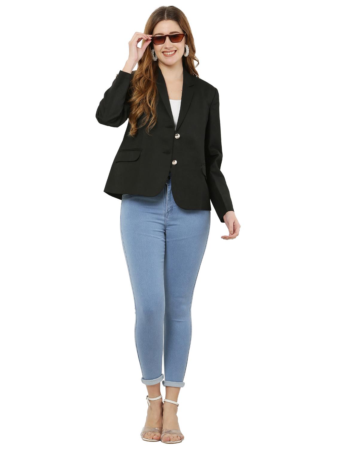 solid black lapel collar casual blazer - 20727366 - Standard Image - 4
