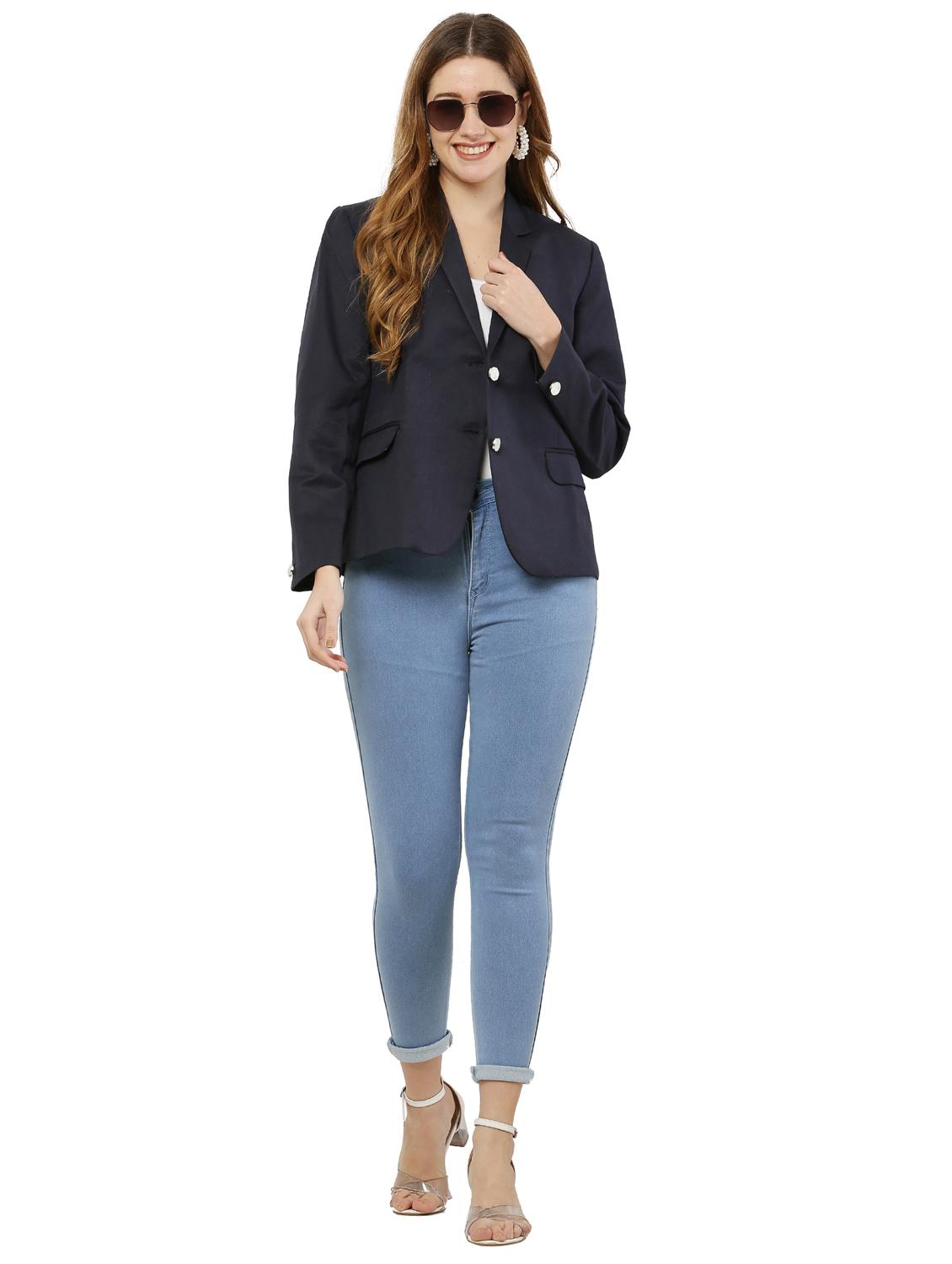 women solid single breasted blazer - 20727367 - Standard Image - 4