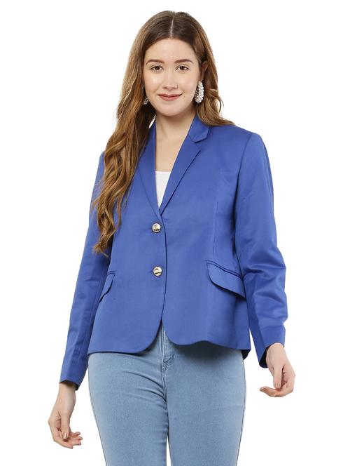 women blue solid long sleeve blazer - 20727368 - Standard Image - 0