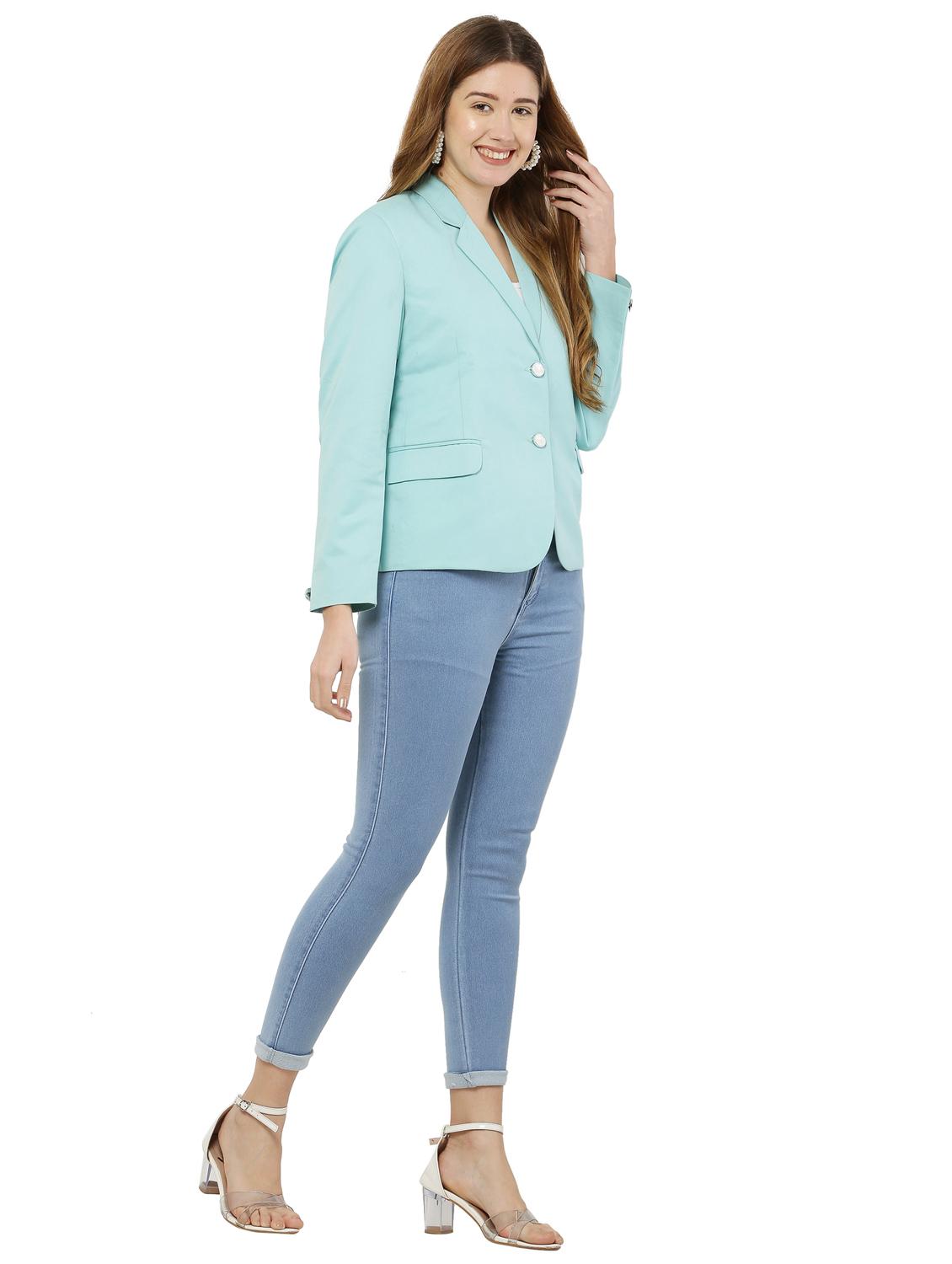 solid light blue lapel collar casual blazer - 20727371 - Standard Image - 1