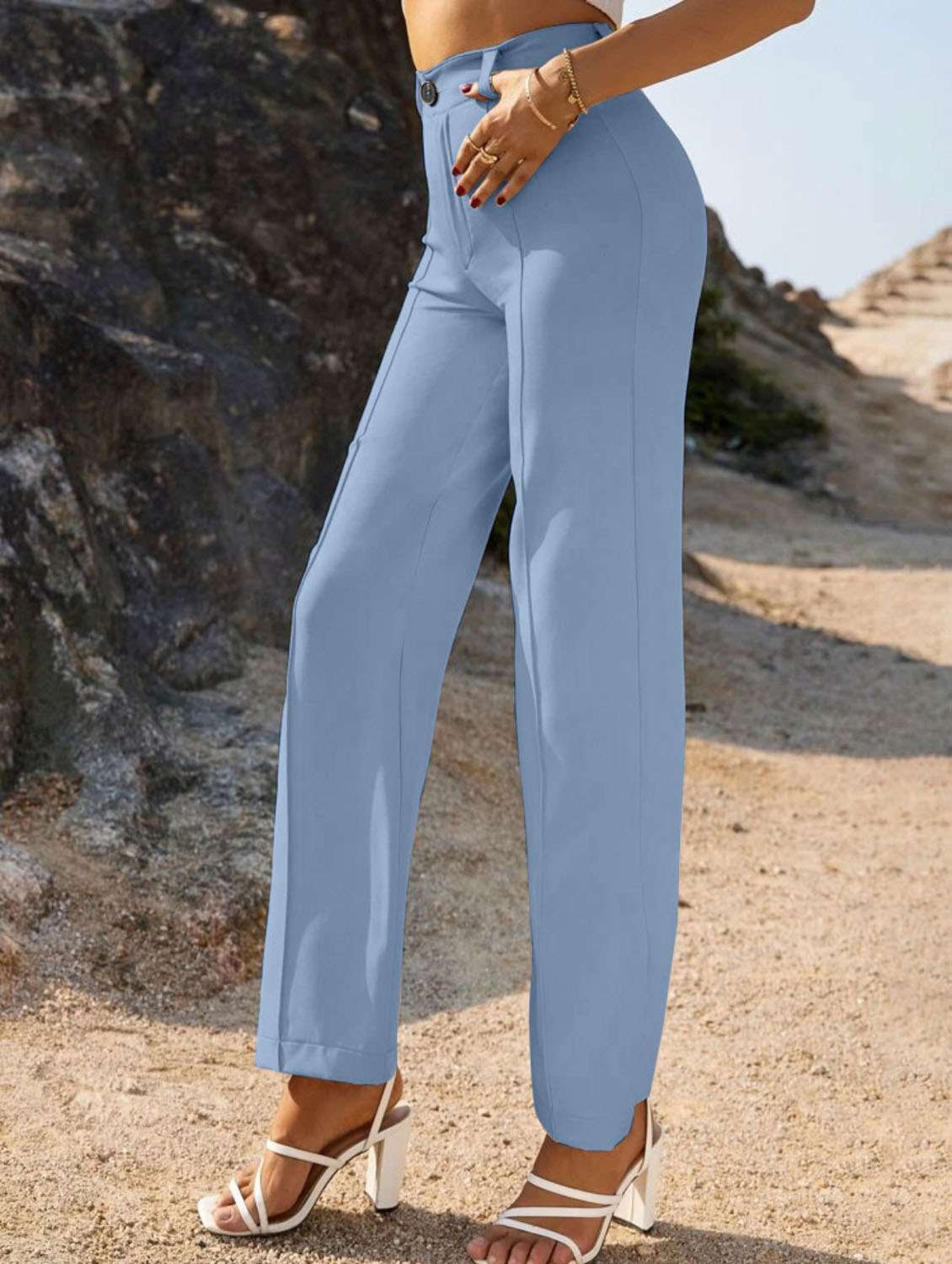 women high rise solid pleated trouser - 20727440 -  Standard Image - 1